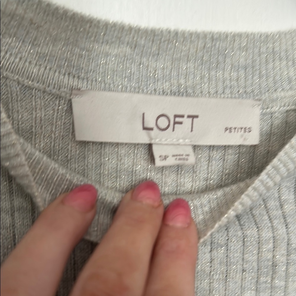 LOFT Gray Ribbed Knit Top - Picture 3 of 4